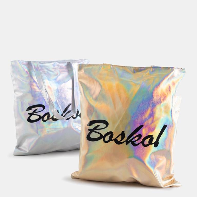 Sac à bandoulière holographique argenté avec le mot `` Bosco! '' - Sacs à main